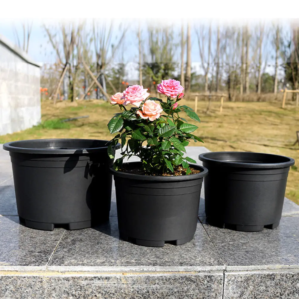 Heavy Duty Gallon Planter Black Breathable Plastic Pot Durable Resin Gardening Container For Home Balcony Yard Planting