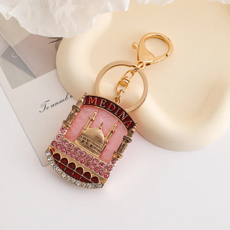 Arab keychain Muslim Mecca heavenly house keychain Exquisite and popular car pendant  DIY gold-plated rhinestone keychain