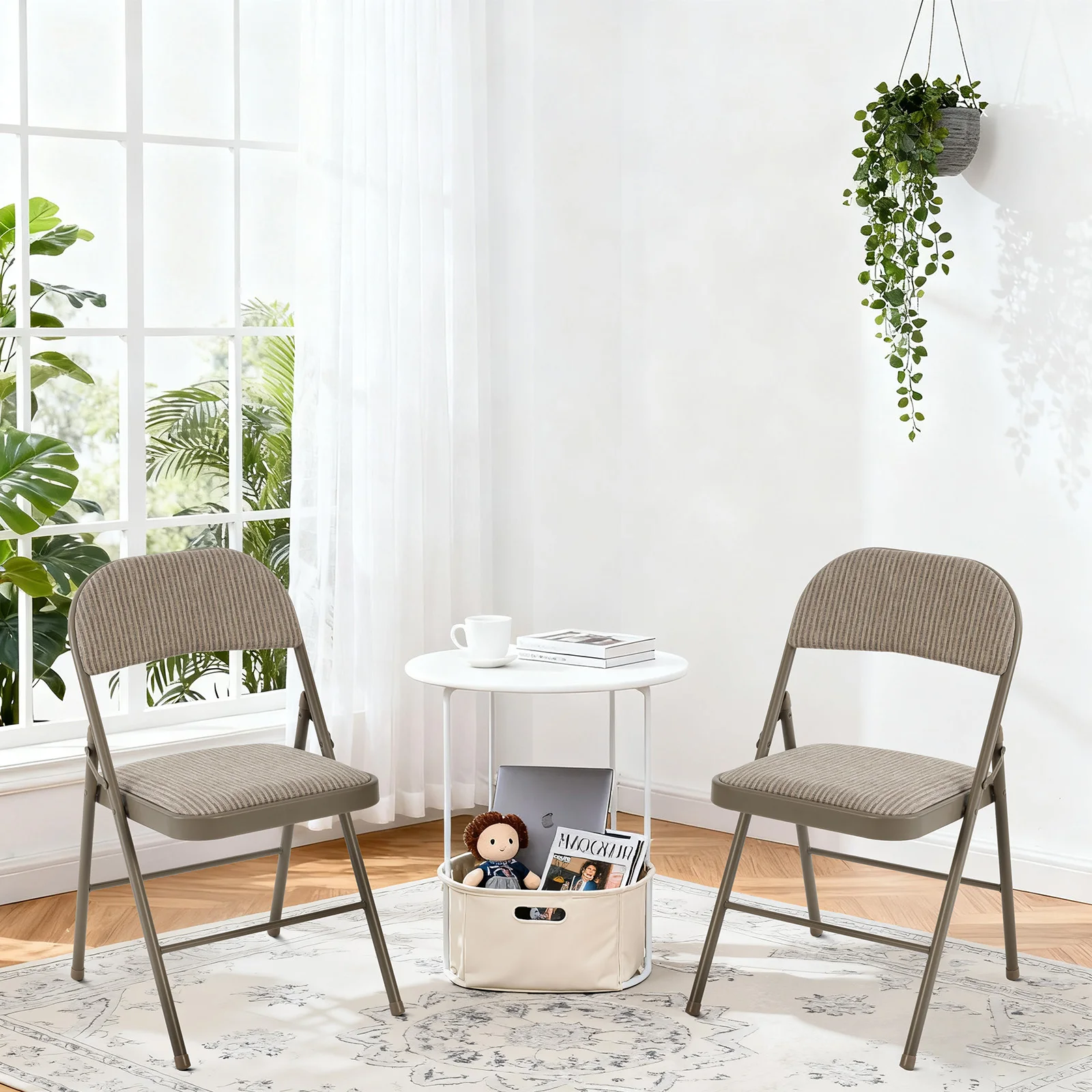 JHK 2 Pack Fabric Folding Office Chairs with Padded Cushion and Back Stackable Portable Chairs Set with Durable Steel Frame for Home Office