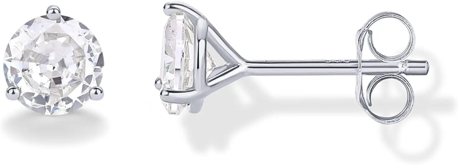 

14K Gold Plated 925 Sterling Silver Cubic Zirconia Stud Earrings for Women - Simulated Diamond CZ Earrings