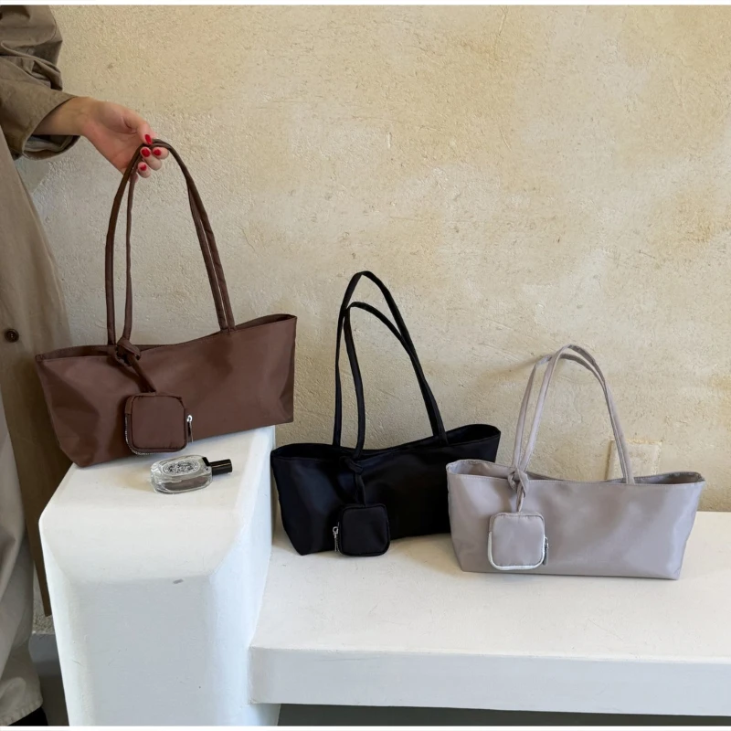 Minimalistische Nylon-Umhängetasche mit passender Handtasche, leichte, vielseitige Damen-Unterarmtasche, einfarbige Alltagstasche – Detail 30