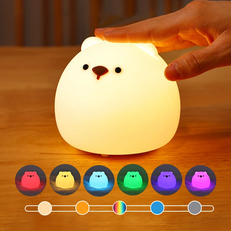 Small Fat Bear Silicone Night Light Bedroom Light Gift Girls Cute Christmas Gift Colorful Creative Charging Pat Light