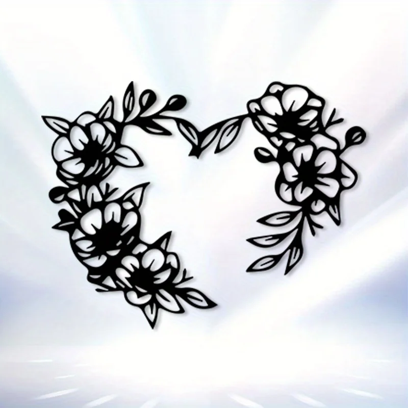 Vintage Floral Heart Metal Wall Art, Rustic Iron Decoration Black White Design, Corrosion-Resistant for Restaurant Valentine Gif