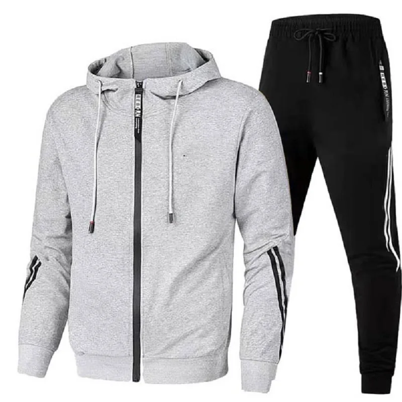 Outdoor men's sports jacket suit Spring and autumn zip Hoodie+sports pants suit casual men's long sleeved pullover Sportswear