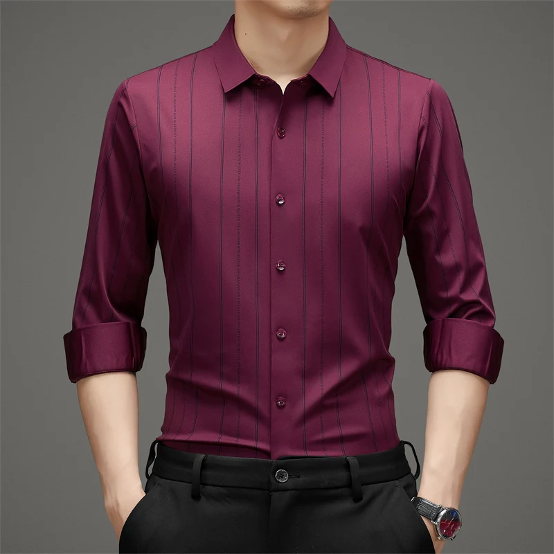 Wash And Wear Striped Luxury Long Sleeve Shirts For Men Fashion High Quality Smooth Comfortable Oversized Casual Camisa Masculia