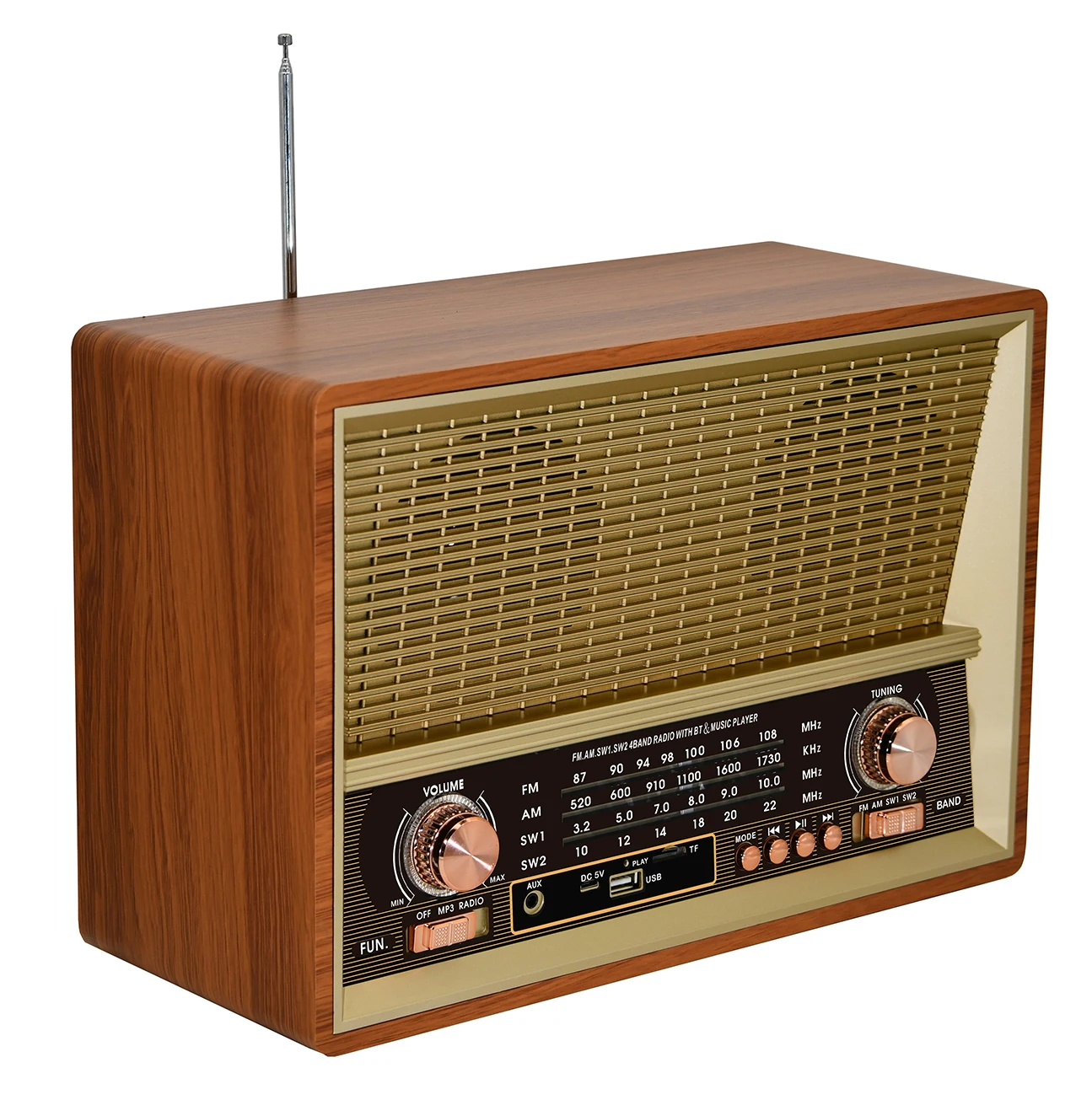 أحدث راديو FM محمول لعام 2024 مع إطار خشبي مدمج BT 40 محطة USB وميزات بلوتوث راديو إنترنت AM/FM منزلي