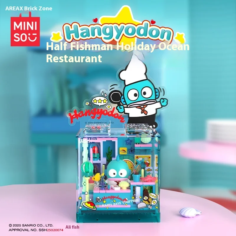 MINISO Sanrio Hello Kitty bouwstenen - DIY Kawaii Mini Shop Box Set, verzamelcadeau voor meisjes met LED-decor