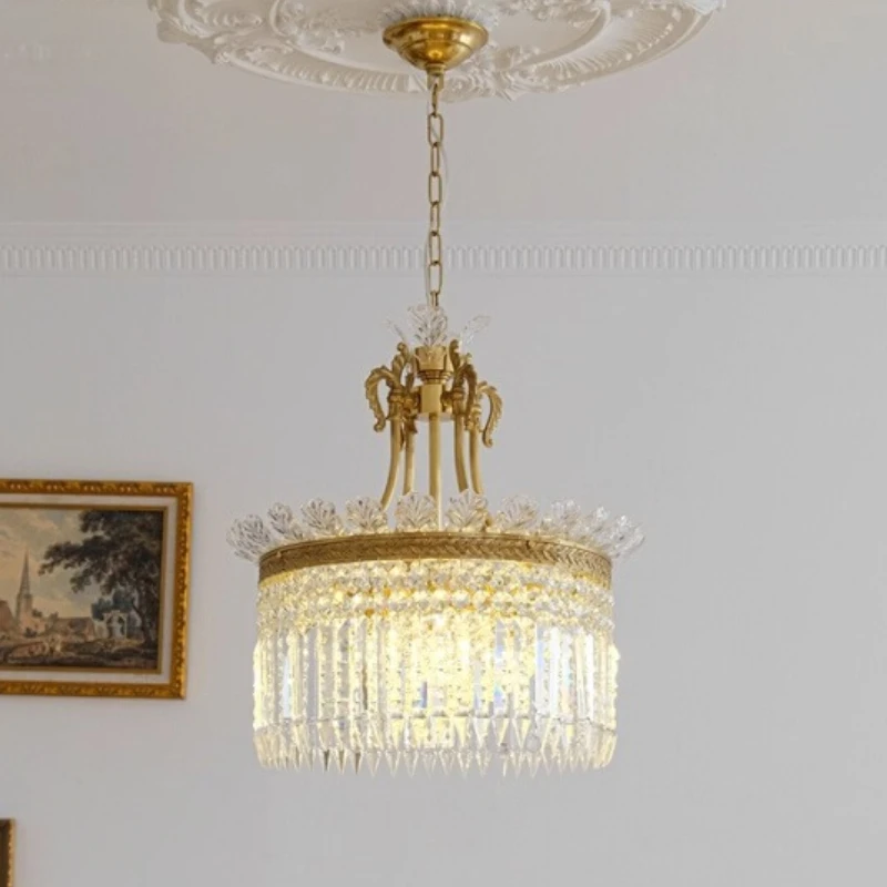 

European Rotundity Brass Ceiling Pendant Lights Rhombus Crystal Hanging Lamp Living Room Bedroom Restaurant Hotel LED Chandelier
