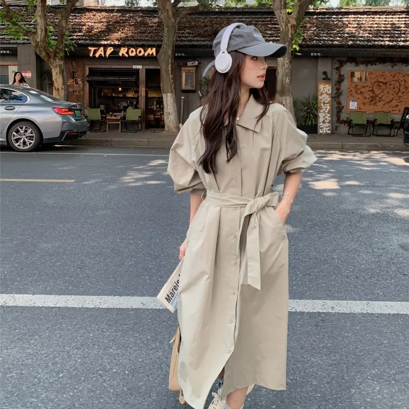 A new youthful versatile comfortable and skin-friendly casual fashion long trench coat