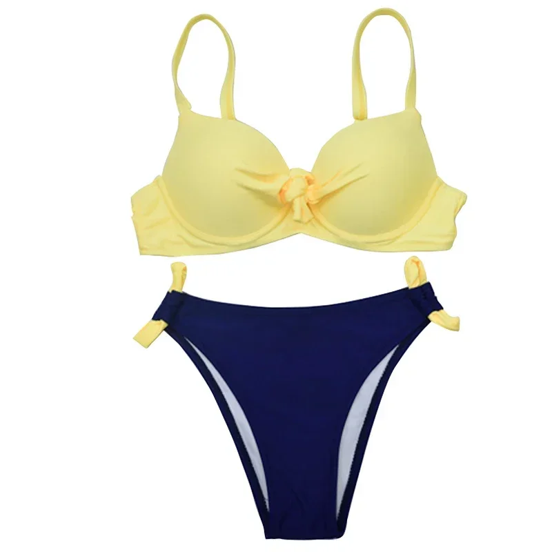 2-piece Underwire Swimsuit Women 2024 Sexy Low Waist Bandage Bikini V-neck Suspender Backless Swimwear Summer Beach Bathing Suit