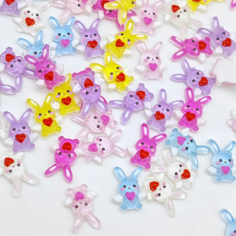 New cute Angel Love cartoon rabbit nail art accessory - Long-eared rabbit wearing nail decoration for nail art accessory view 3