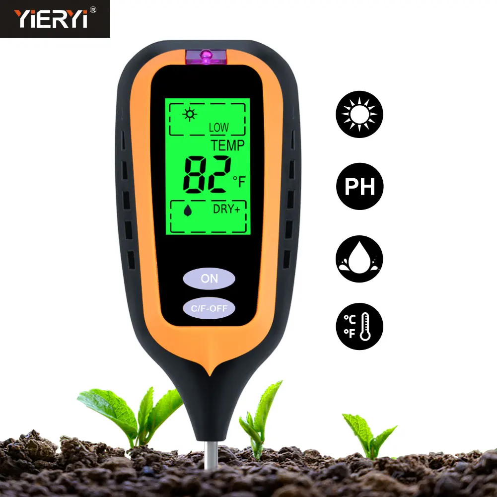 

Digital 4 in 1 Soil PH Meter Moisture Sunlight Temperature Tester Acidity Humidity Monitor Gardening Greenhouse Planting Tool