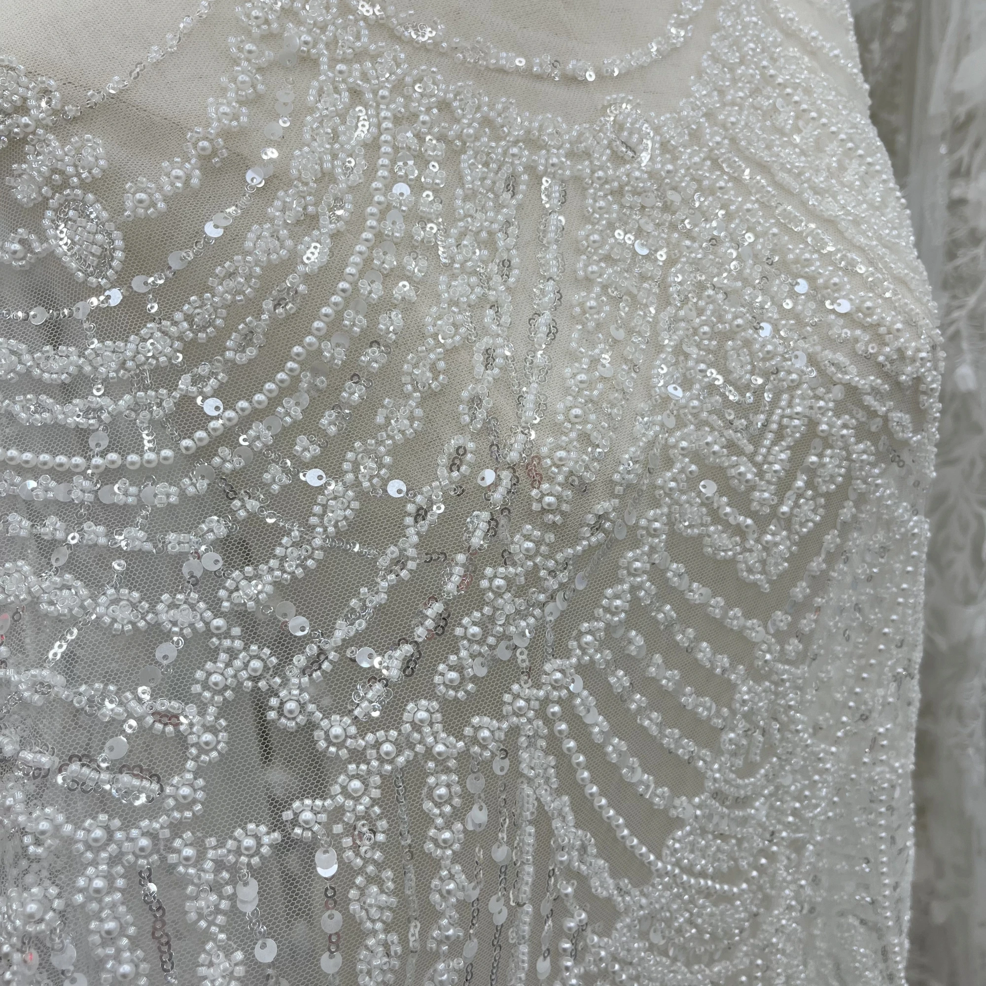 Luxury High Quality Pearl Embroidery Suitable For Private Customized Wedding Dresses, Bridal Wear Lace Fabrics