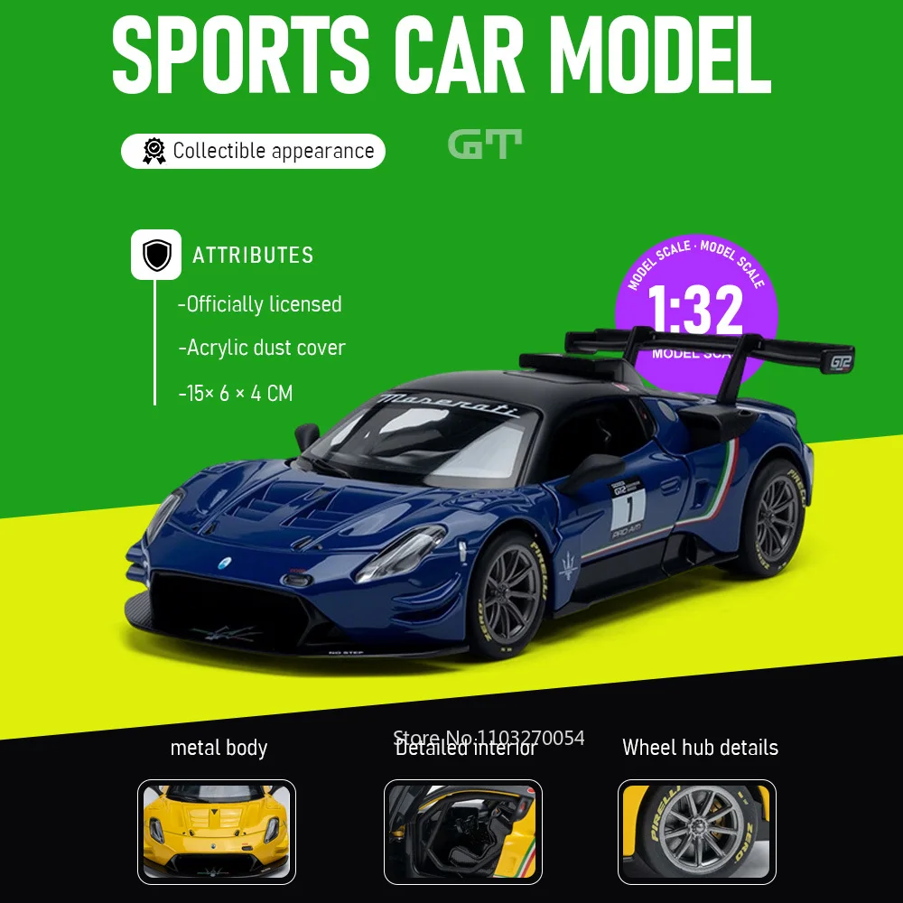 

Миниатюрная модель автомобиля 1:32 GT2 P1 GTR, литая под давлением, из сплава, с открывающимися дверями, витрина-бокс, изысканный подарок для детей