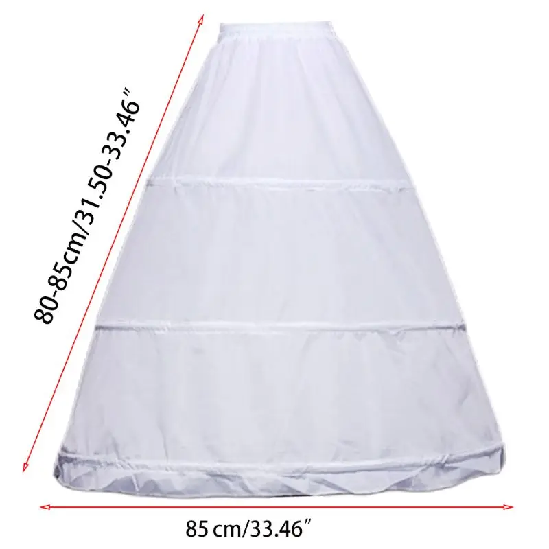 Women 3 Hoops A-Line Petticoat Adjustable Drawstring Waist Wedding Bridal Dress Crinoline Single Layer Ball Gown Underskirt Slip