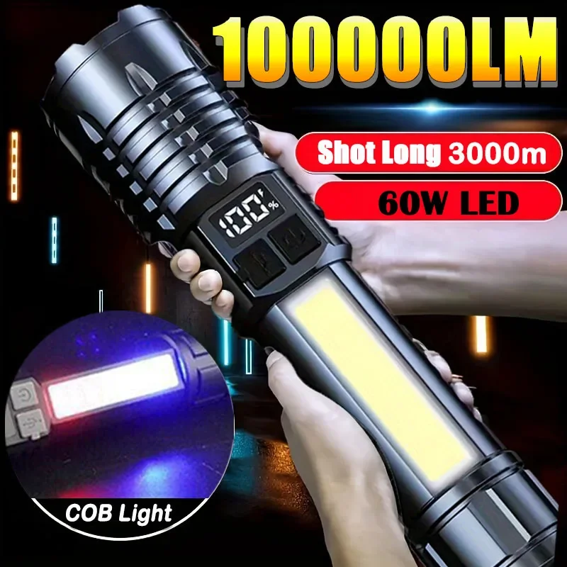 High Power Led Flashlight Telescopic Zoom Built-in Battery Rechargeable Led Flashlight Outdoor Camping Fishing Hiking Torch