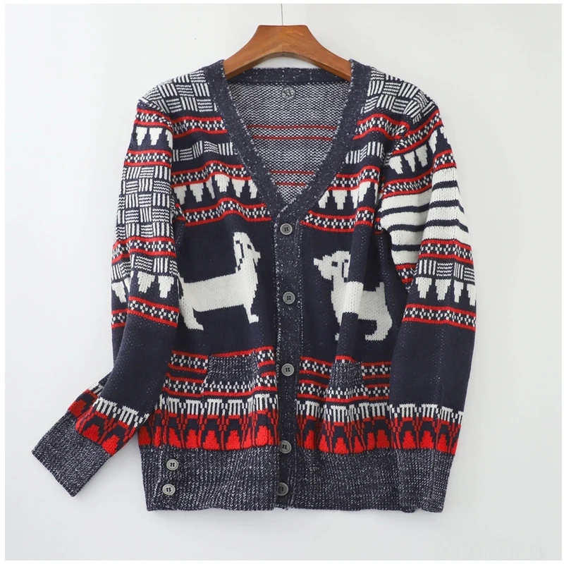 Pull de Noël à col en V pour femme, cardigan, manteau boutonné, jacquard de chien, haut décontracté, vêtements d'automne et d'hiver, Y2K