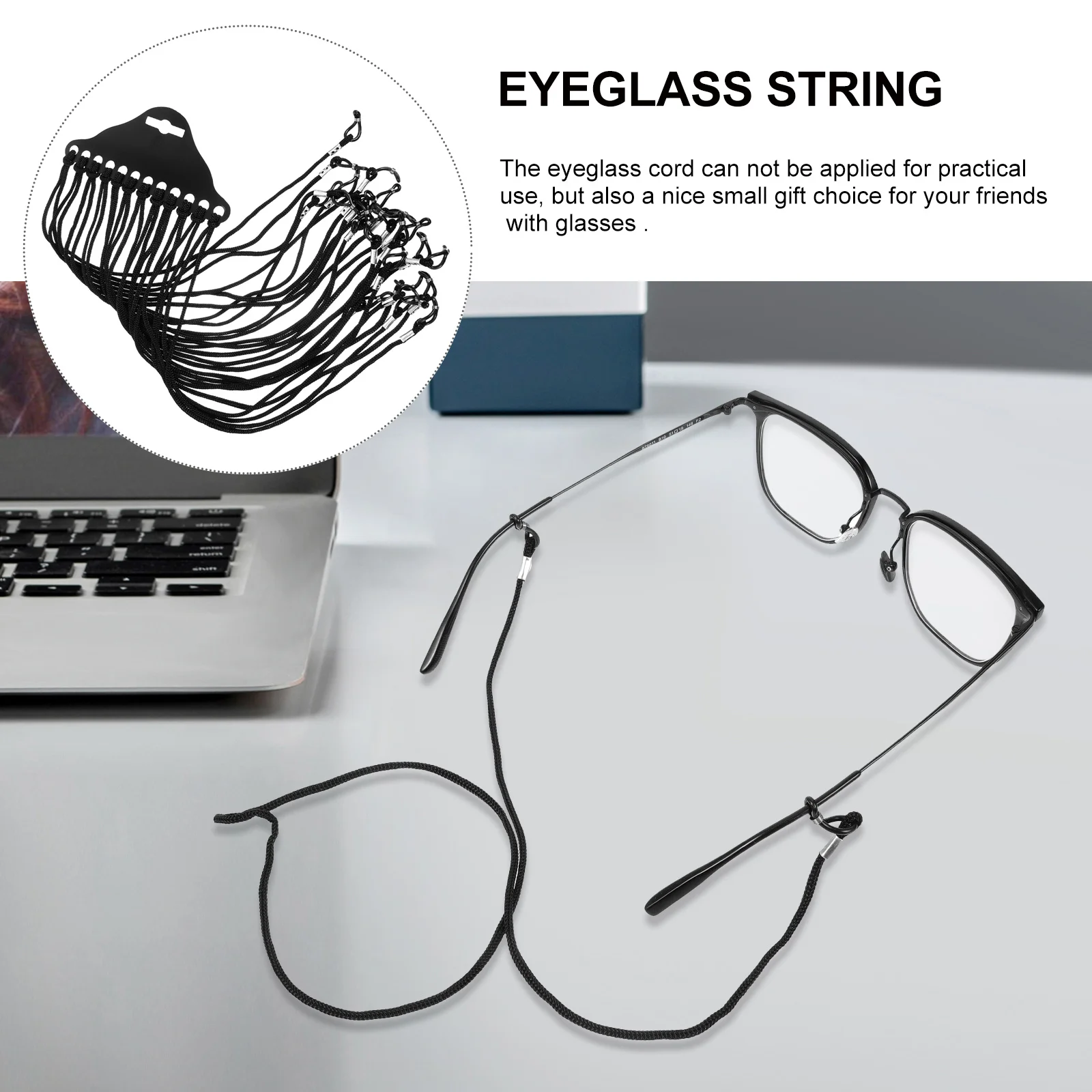 

12Pcs Black Sunglass String Premium Nylon Anti-Slip Comfortable Wear Scratch Resistant Securely Hold Eyeglasses