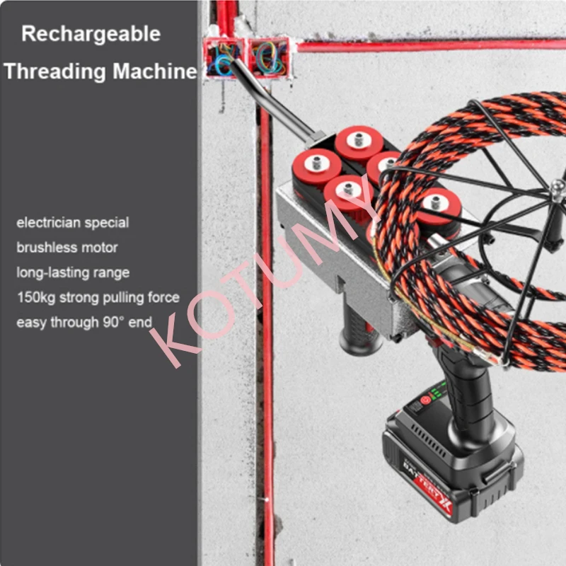 30m Elektriker Gewinde maschine 21V bürstenlose Wand verkabelung maschine elektrische Draht zieher Rohr Einfädler durch Wand werkzeug