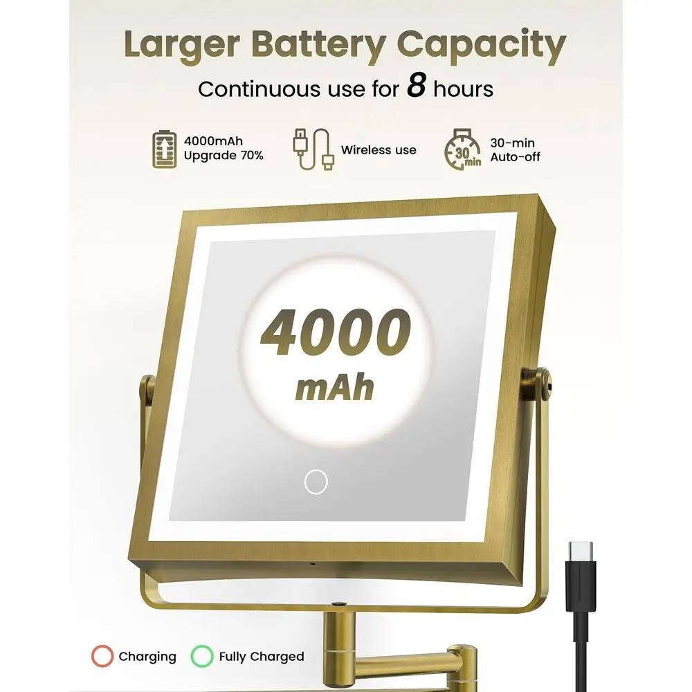 مرآة مكياج LED مزدوجة الجوانب مع بطارية 4000 مللي أمبير في الساعة، 360 درجة ° ذراع قابل للدوران، مصابيح 3 ألوان قابلة للتعتيم باللمس، تكبير 1X/10X، و #3