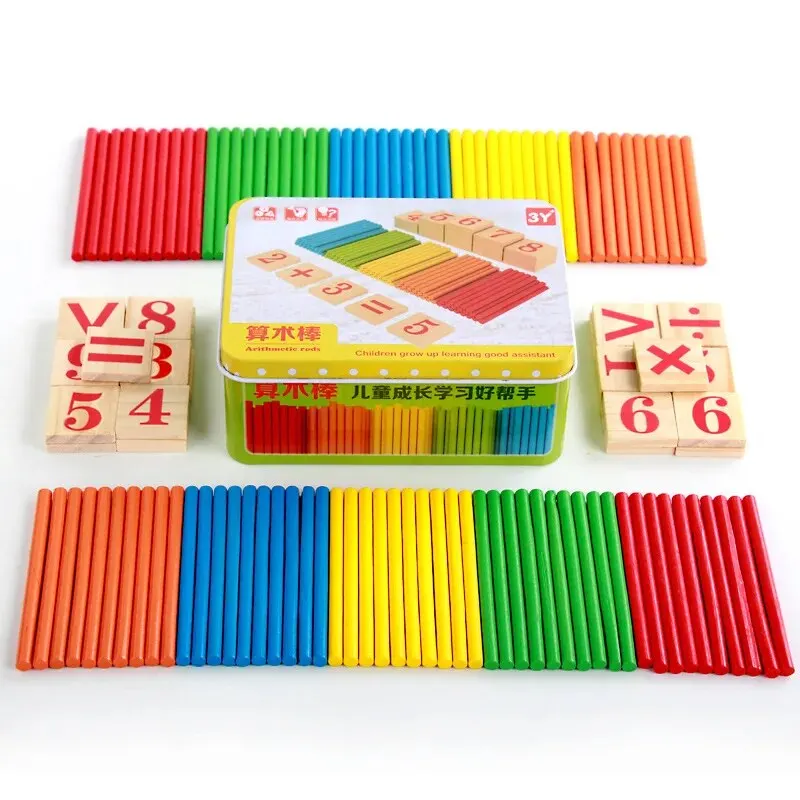 1 Set Kids Preschool Toys Montessori Counting Sticks Rods With Iron Box Math Education For Boys And Girls