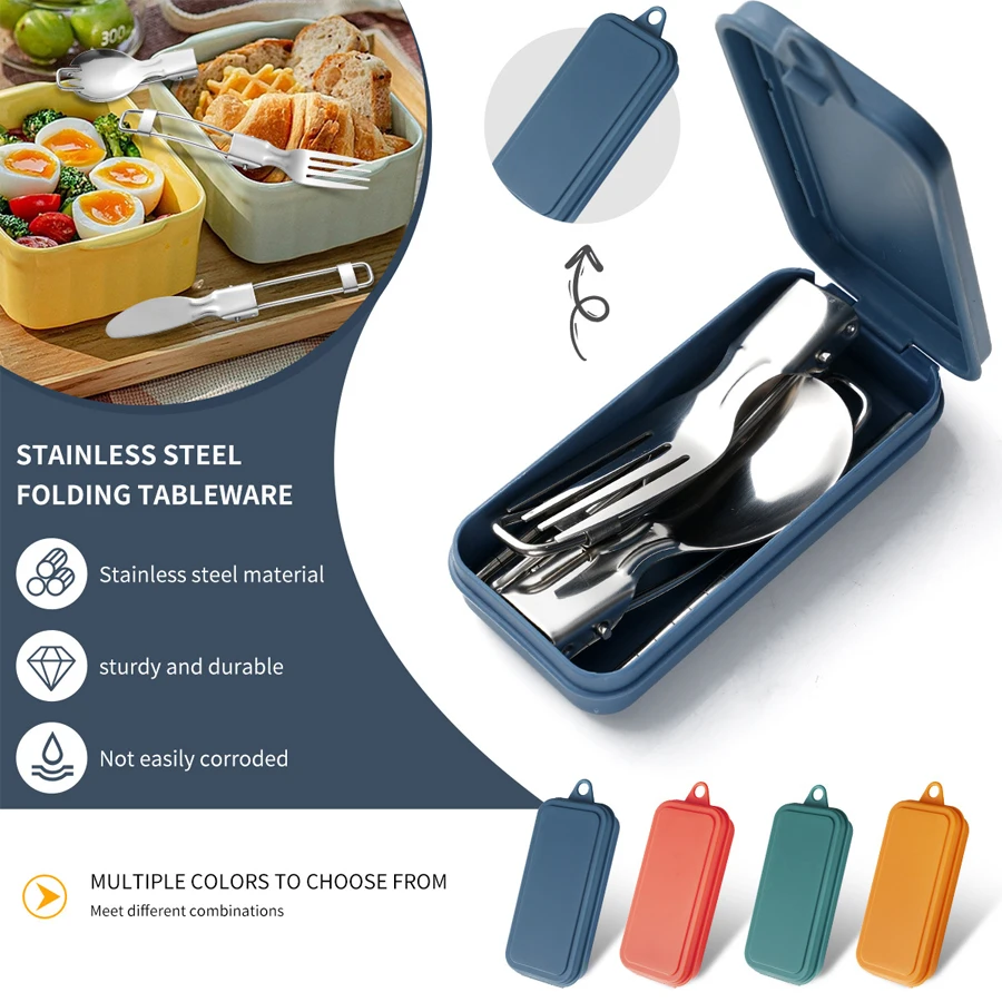 304 Stainless Steel Tableware Three Piece Set Foldableing Knife Spoon Fork and Chopsticks Storage Box Travel Compact Portable Ta