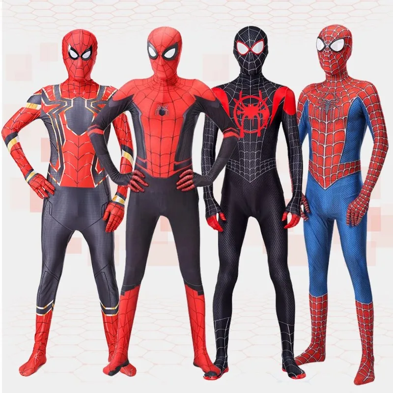 Marvel Series Spider-Man Black Panther Iron Man Gwen Cosplay Children's Jumpsuit Headgear Clothes Halloween Adult Tight Costume