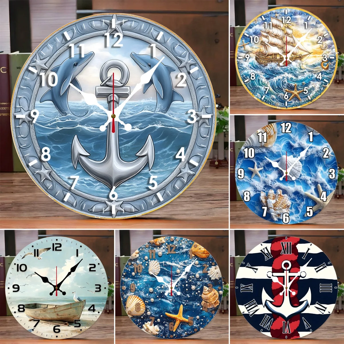 ساعة حائط معلقة خشبية مستديرة صامتة على شكل دولفين، مناسبة لغرفة المعيشة والمكتب وغرفة الدراسة وغرفة النوم والديكور المنزلي #1