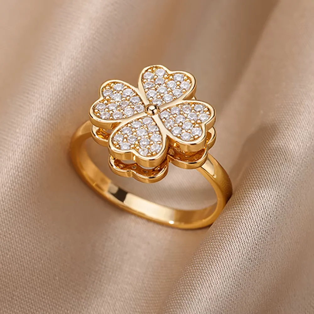 Anillos Gold Farbe Zirkonia Chic Ringe Für Frauen 2025, Punk Elegante Hochzeit Party Ästhetischen Edelstahl Ring Schmuck