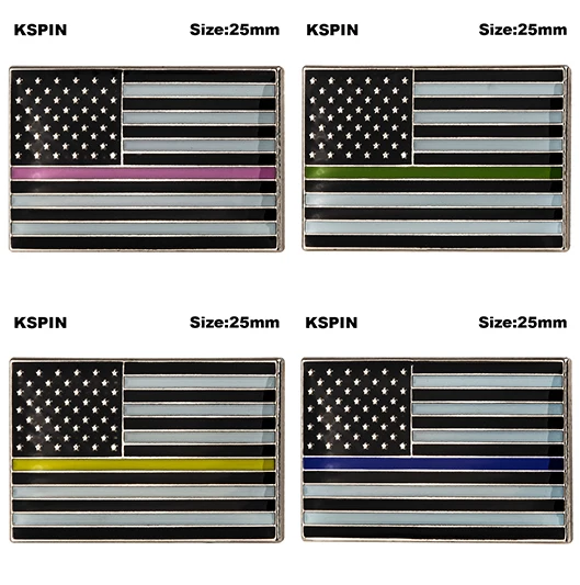 U.S.A Police Yellow Blue Pink Green Thin Blue Line Badge Blue Line Lapel Pin