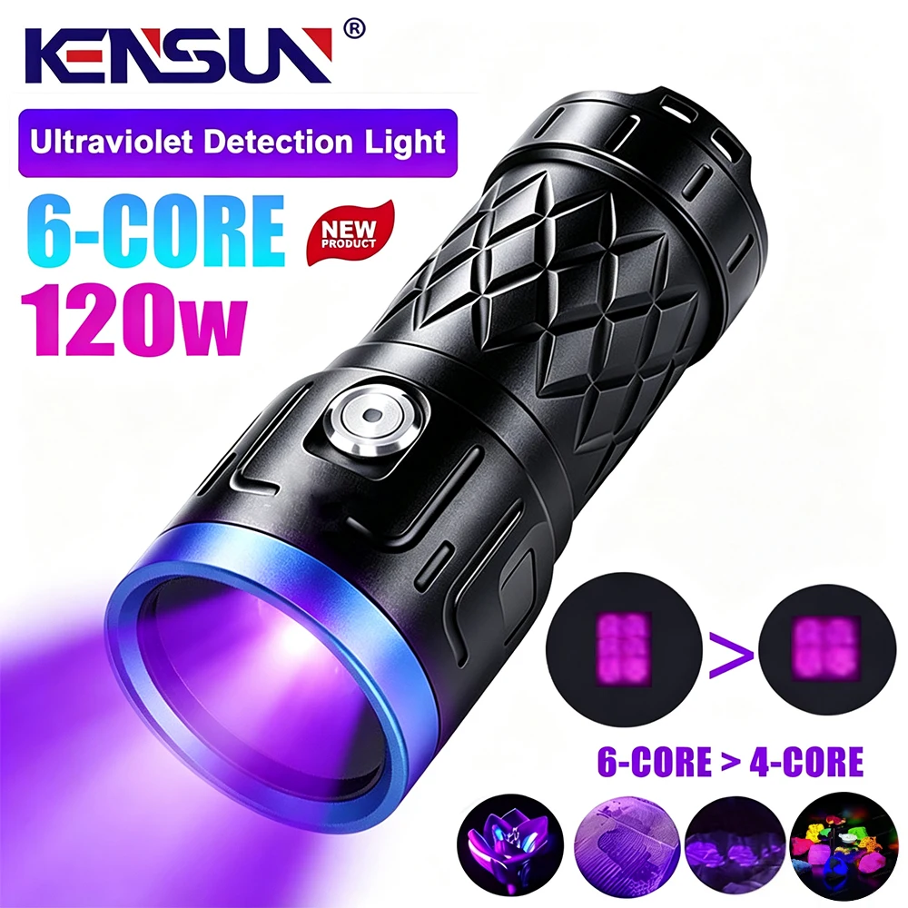 High Power LED Ultraviolet Lamp Powerful 365NM UV Flashlight Type-C USB Rechargeable Black Mirror Purple Light Detection Torch