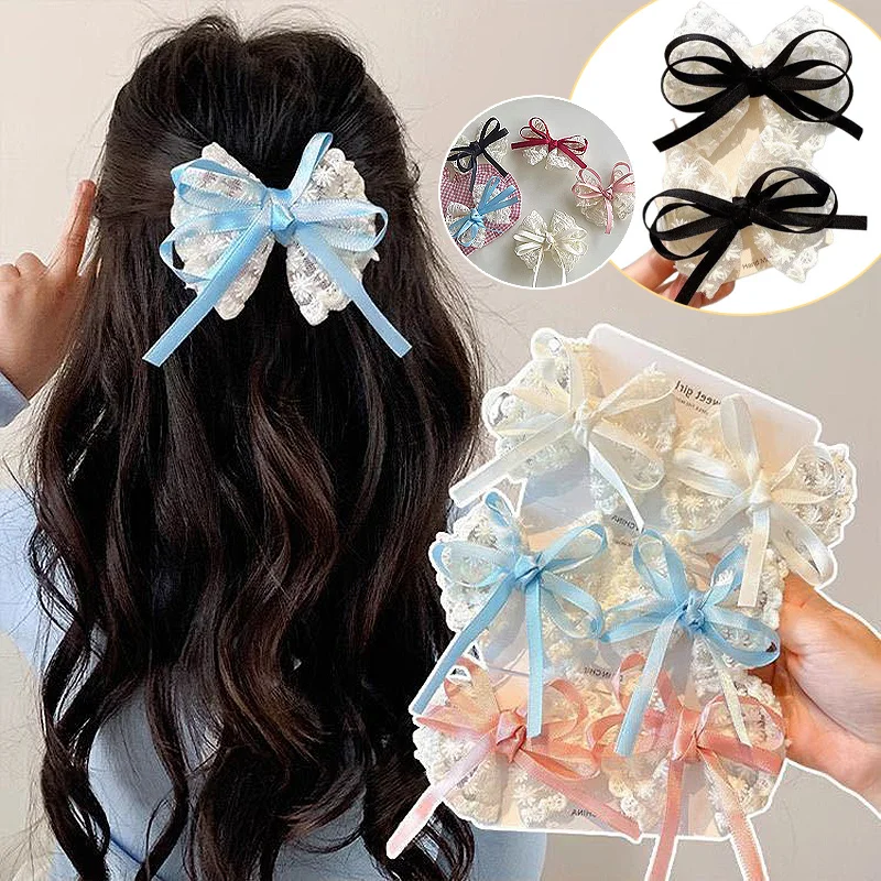 

Элегантные заколки для волос с кружевным бантом, женская мода, красная лента, белый цветочный дизайн, дорожная повседневная заколка для волос, головные уборы для девочек в корейском стиле