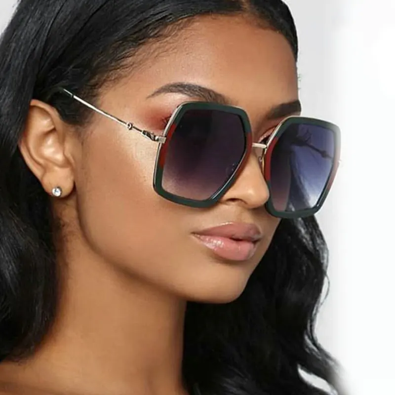 Óculos de Sol Cat Eye para Mulheres, Moldura Tricolor, Óculos Vintage, UV400, Verde, Vermelho, Preto, Fashion, 45549, 2018