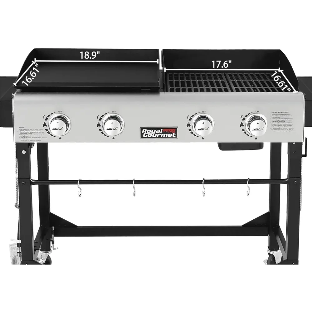 urner Gas Grill and Griddle Combo with Cover, 48,000 BTU, Flat Top Propane Grill Griddle Combo with Fol