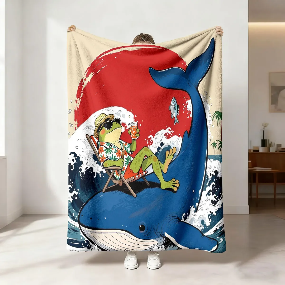 Fun Tropical Shark Beach Day Throw Blanket for Couch Decor Summer Vacation Gift Idea 150x200cm