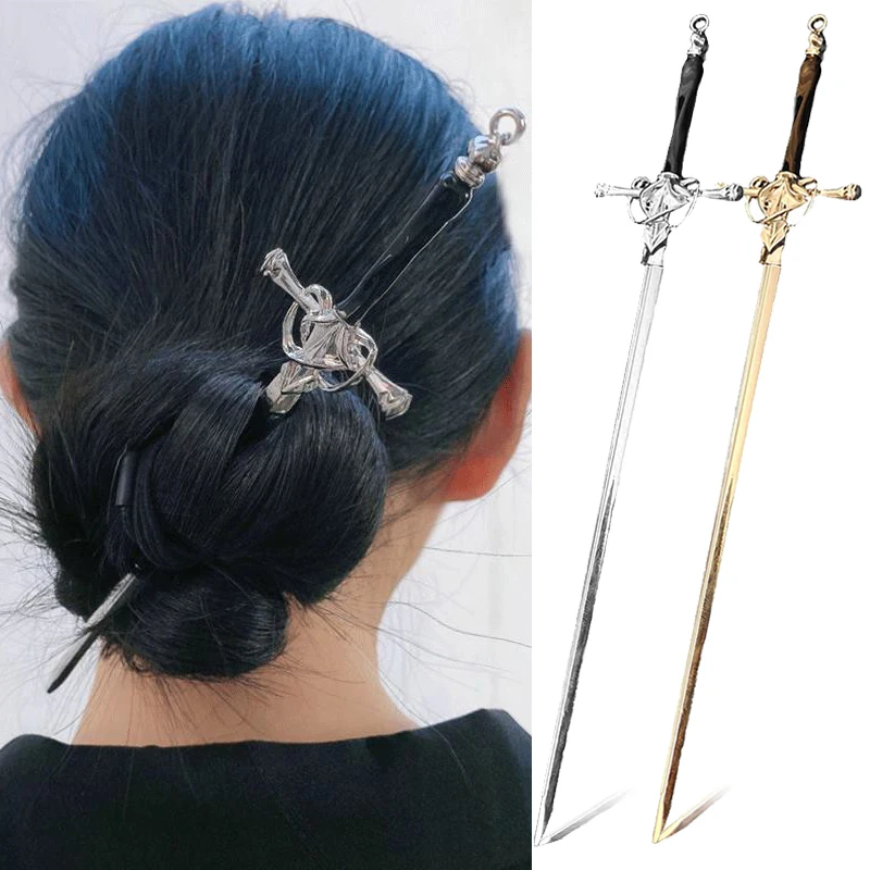 

Punk Retro Metal Sword Hairpin Women Chinese Simple Ancient Silver Color Hair Sticks DIY Hairstyle Design Tools Hair Accessories