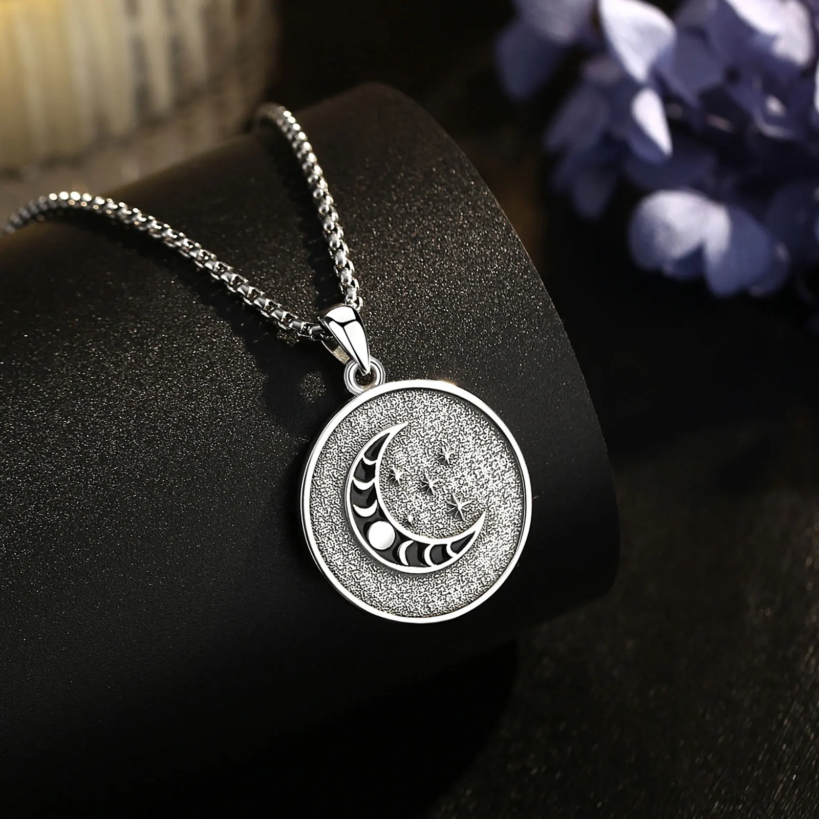 AEONSLOVE 925 Sterling Silver NYX Moon Goddess Necklace Celestial Moon Phase Pendant Wicca Jewelry Spiritual Amulet for Women - view 4