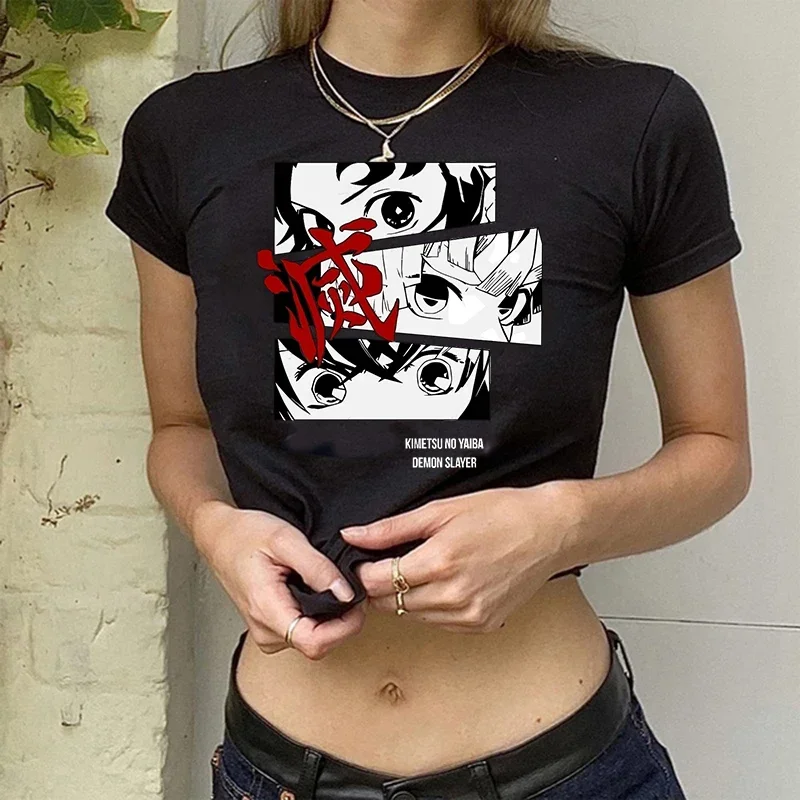 Manga Kimetsu No Yaiba Crop Top Demon Slayer T Shirt Women Y2k 90s Nezuko Japanese Anime Tshirt Tanjirou Kamado Cropped Female