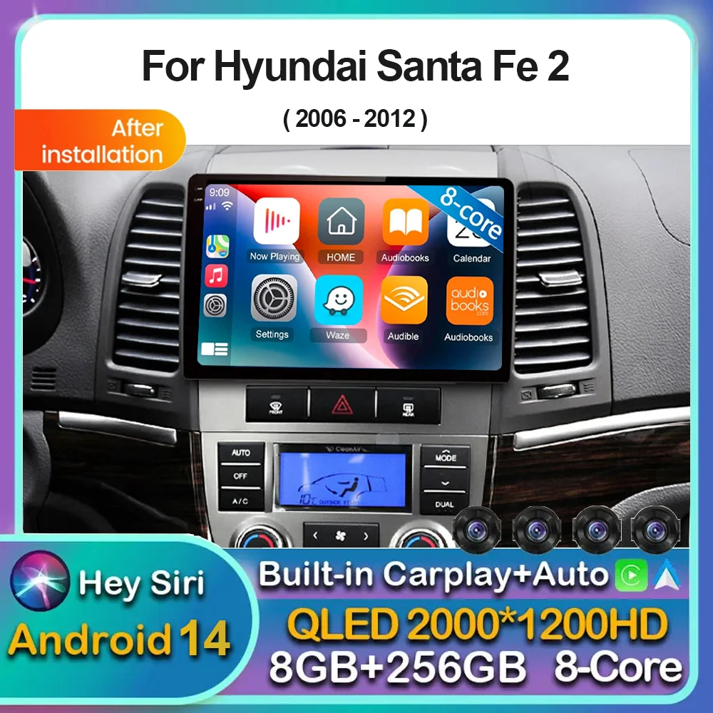 

Автомагнитола на Android 14 Carplay для Hyundai Santa Fe 2 2006 2007 2008 2009 2010 2011 2012 мультимедийный плеер стерео DSP