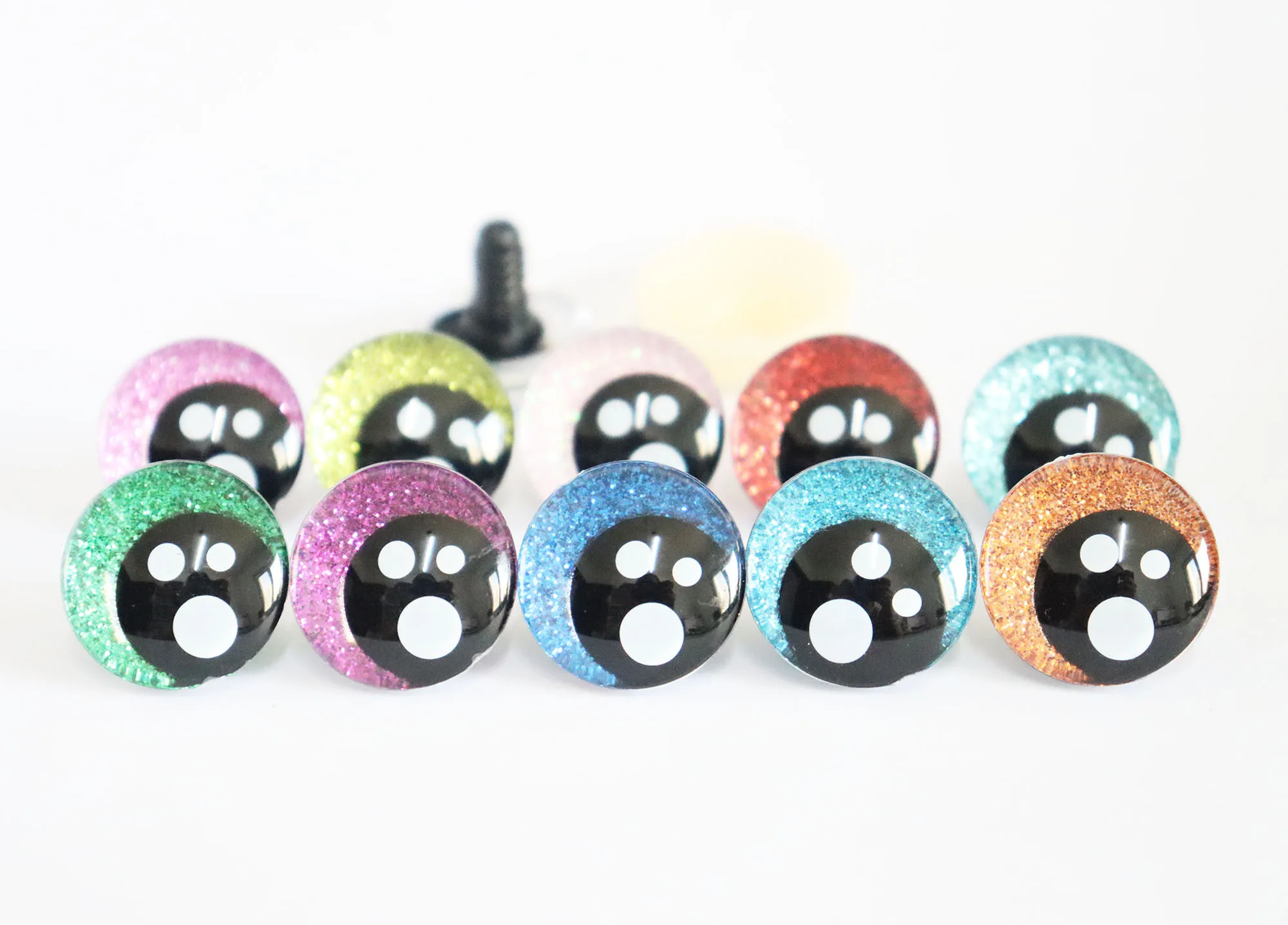 

20pcs 25mm glitter doll pupil Offcentre 3D Comical round glitter toy eyes with hard washer color option