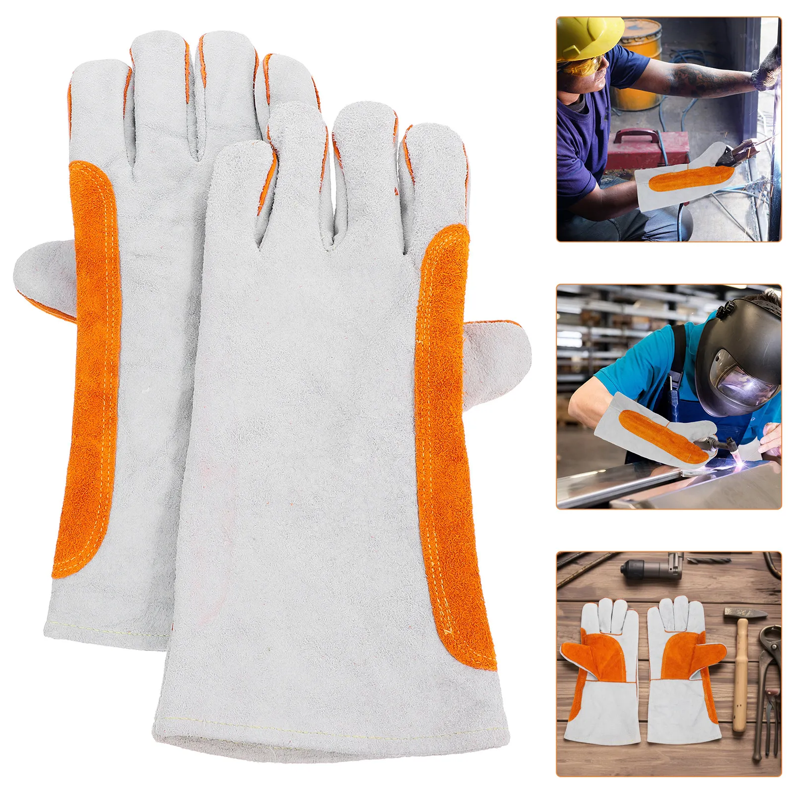 

1 Pair Heat Resistant Cowhide Welding Gloves Long Protective Gloves for Welders Industrial Work Outdoor