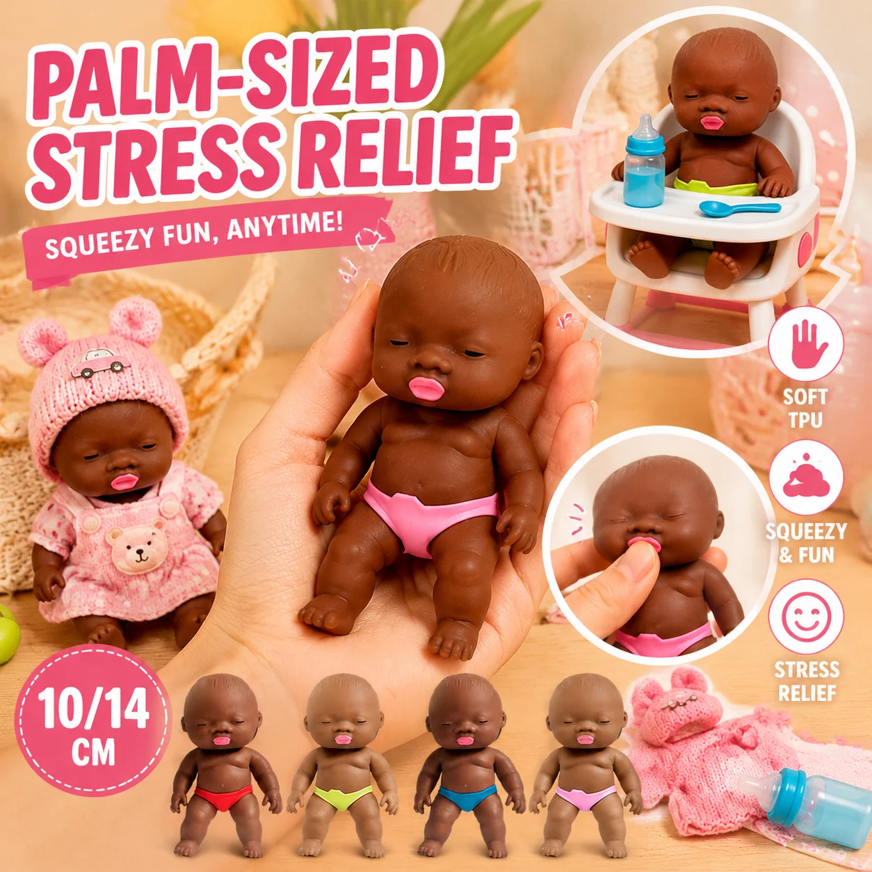 Natasha Weiche Quetschbare Mini-Babypuppe Stressabbau-Fidget-Spielzeug Realistische Handflächengroße Reborn-Säuglings-Squishy-Puppe zur Angstlinderung