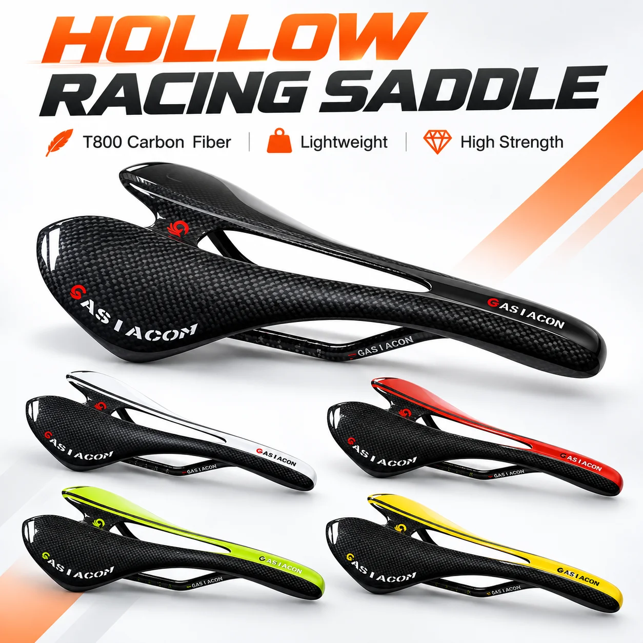 ASIACON T800 Carbon Fiber Saddle Lightweight Bicycle Seat Cushion Hollow Design for MTB Mountain & Road Bikes 265mm X 143mm