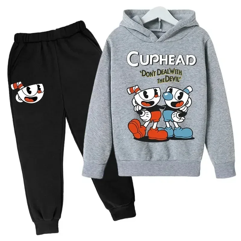 أطفال ملابس لعبة Cuphead Mugman قلنسوة من القطن السراويل 2 قطعة ربيع الخريف مجموعة ملابس الأطفال الفتيان الفتيات بلوزات Suisa