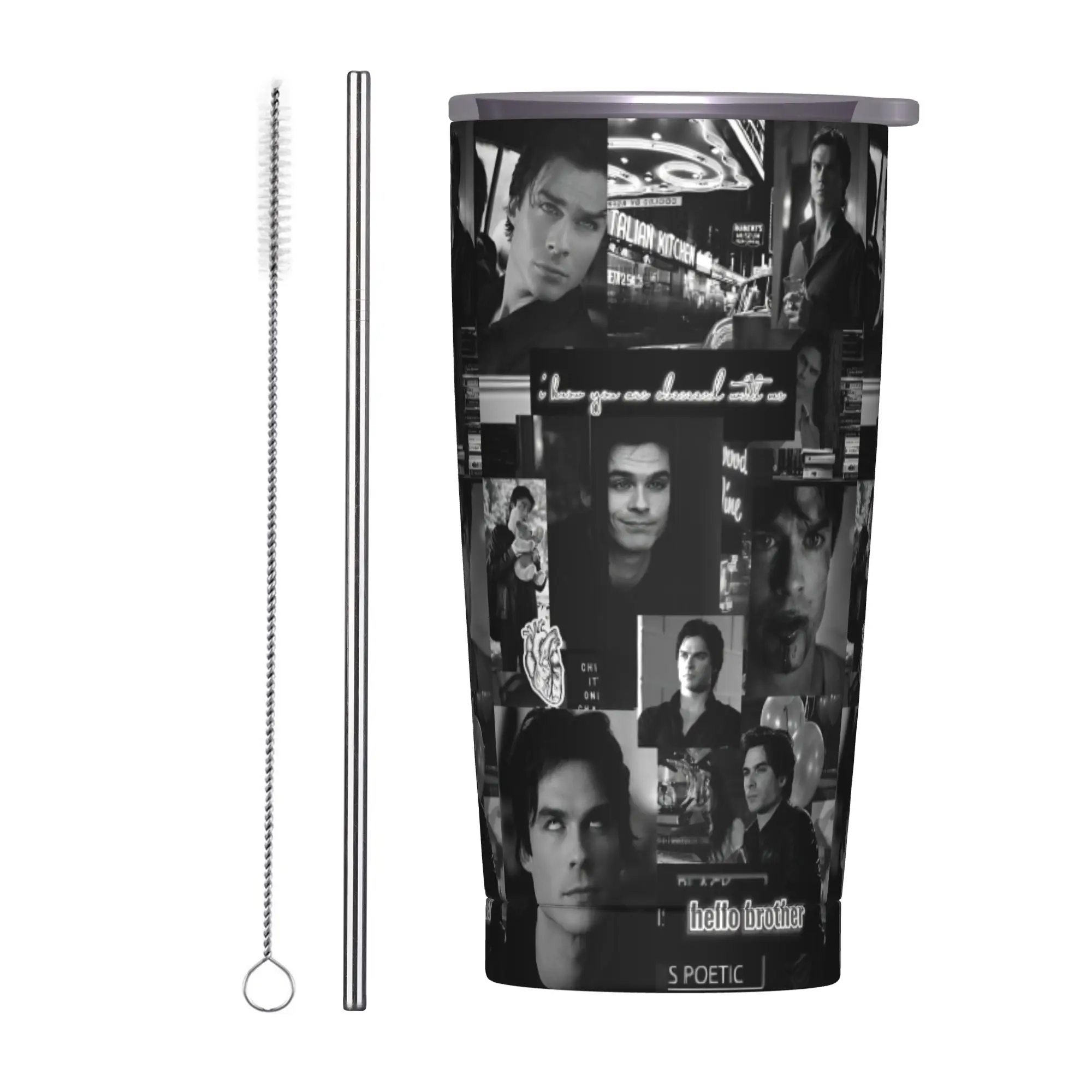 Damon Salvatore Tumbler Vacuum Insulated The Vampire Diaries Thermal Cup Vacuum Flask Double Wall Mugs Spill Proof, 20oz
