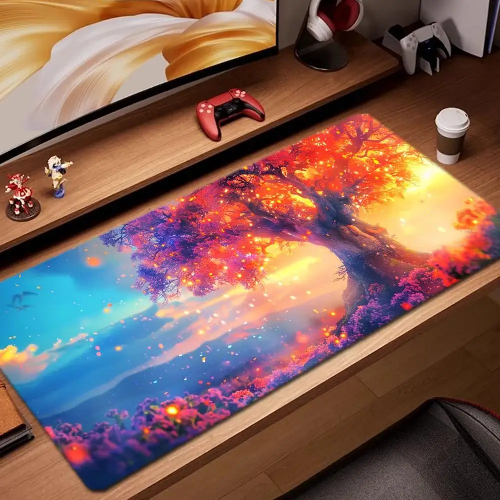 

Sakura Tree On A Hill Mouse Pad Game Accessories keyboard pad XXL large locking edge 900X400 mm table mat Gaming mousepad