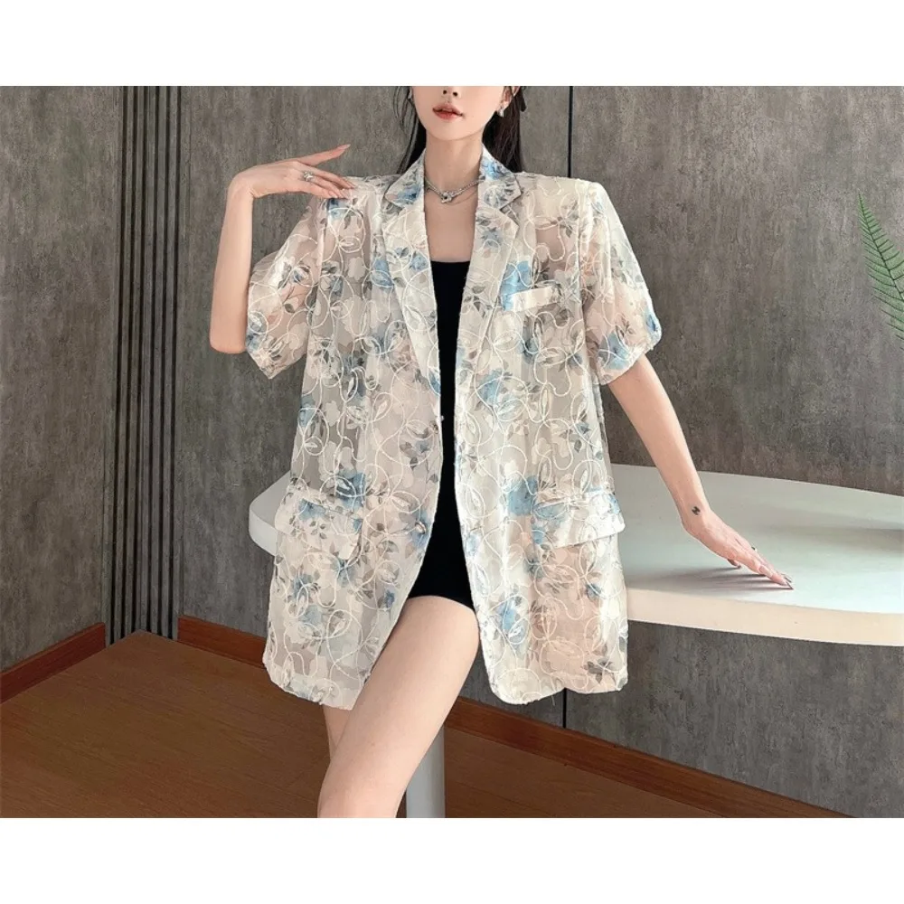 TWOTWINSTYLE 여성을위한 히트 컬러 루즈 블레이저 옷깃 짧은 소매 기질 코트 여성 패션 스타일 New