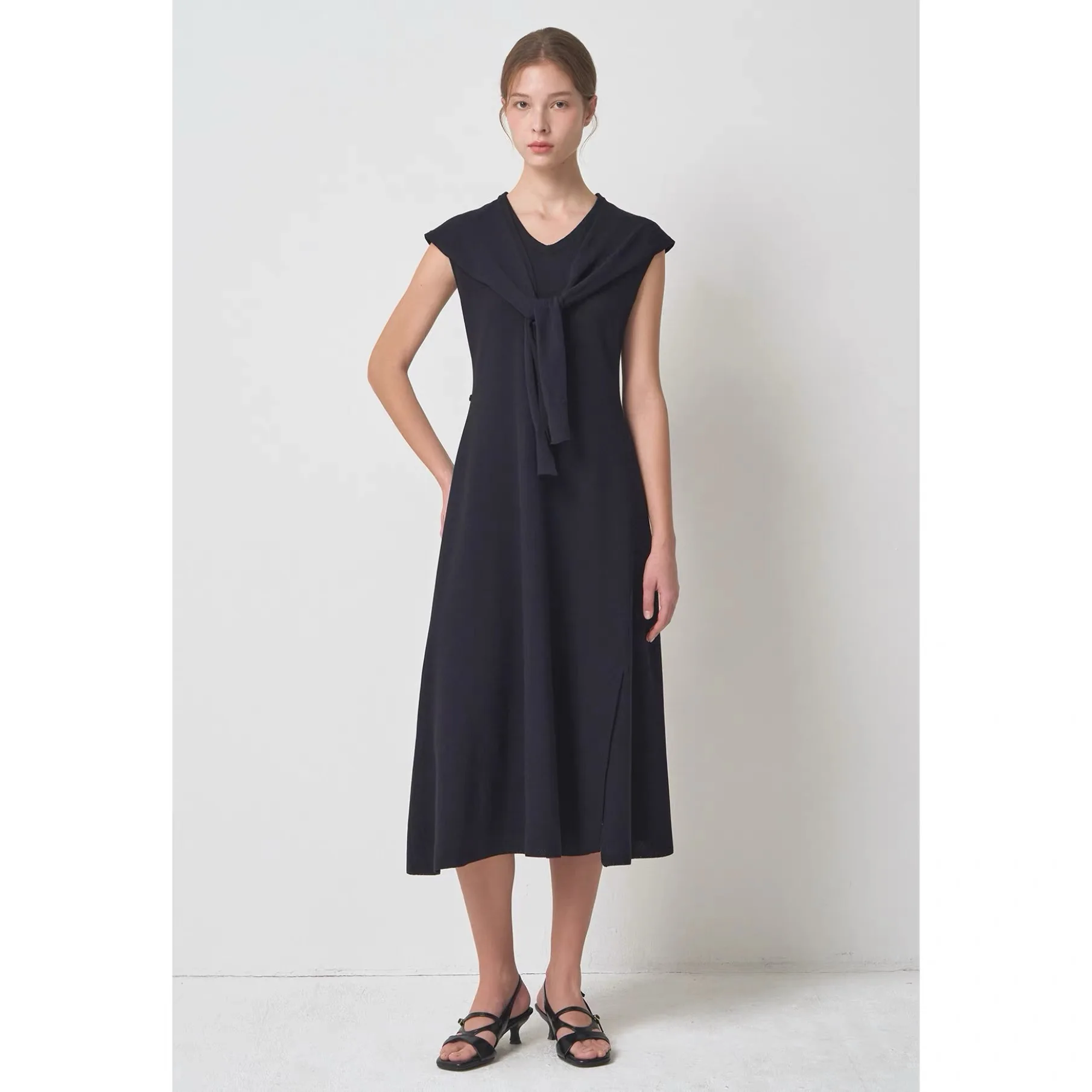 

Lemon Cheese MIN26 Spring Casual Knitted Vest Dress Shoulder Shawl High Waist A-Line Skirt Style Women's Commute Wear