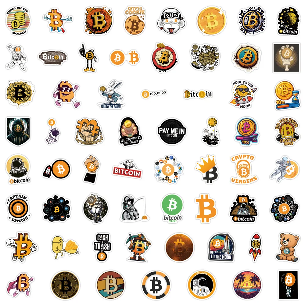 60PCS Bitcoin Digital Virtual Currency Waterproof Cartoon Stickers Decoration Notebook Mobile Guitar Water Cup Suitcase Graffiti
