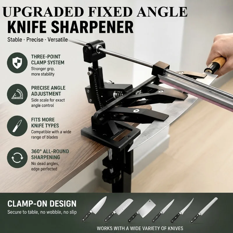 Upgraded Fixed-Angle Knife Sharpener Fine Adjustable Sharpening Angle 360° Rotating Design Kitchen Blade Sharpening Tool